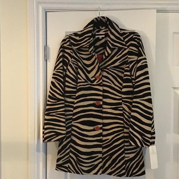 Beautiful black/beige zebra print 3/4 textured coat size S - Picture 4 of 9